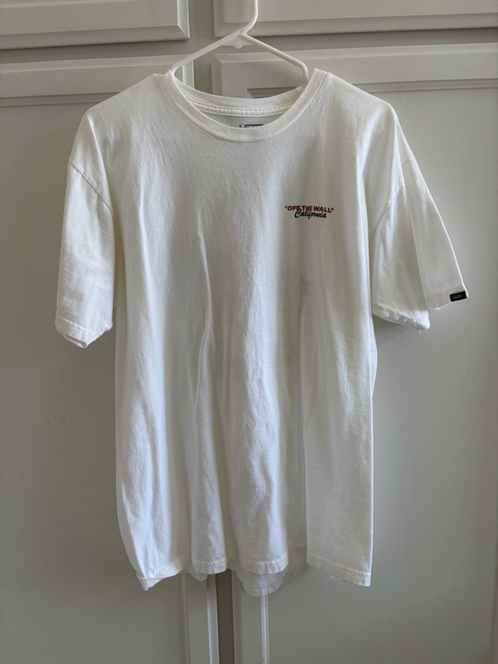 Vans White Tee with Small Red & Black Logo